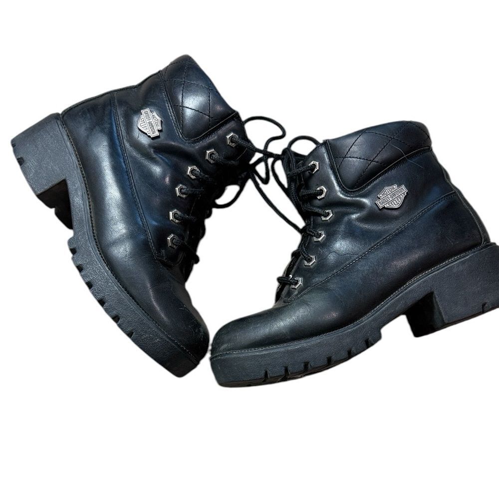 Harley-Davidson Black Leather Lace-Up Boots